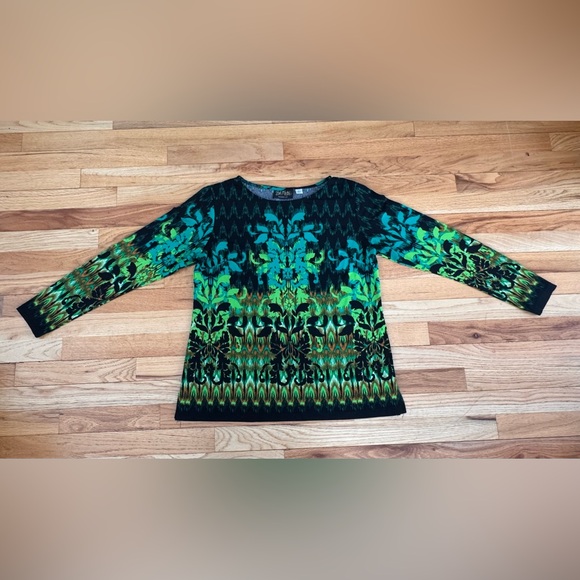 Bob Mackie Tops - Bob Mackie Shirt Womens Sm Green Wearable Art Pullover Long Sleeve Pattern Top